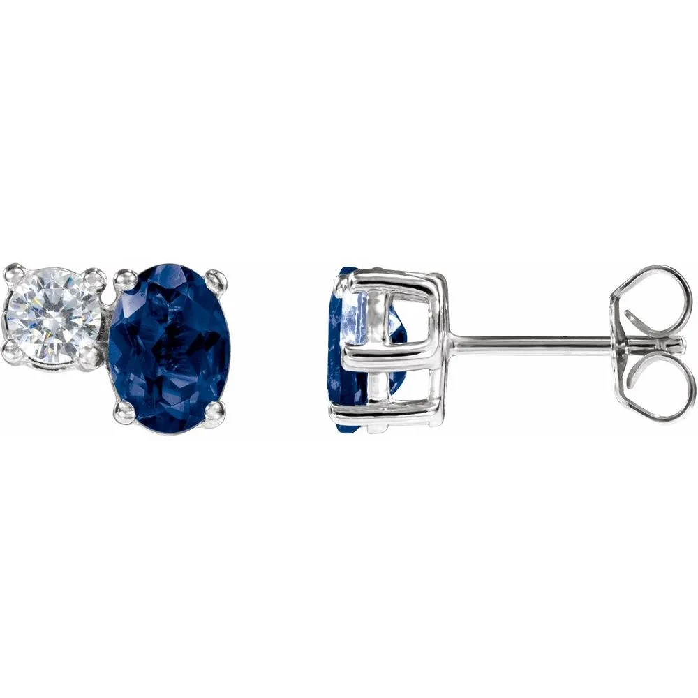 14K White Gold Lab-Grown Blue Sapphire Earrings with 1/2 CTW Lab-Grown Diamonds – Elegant & Eco-Friendly Jewelry