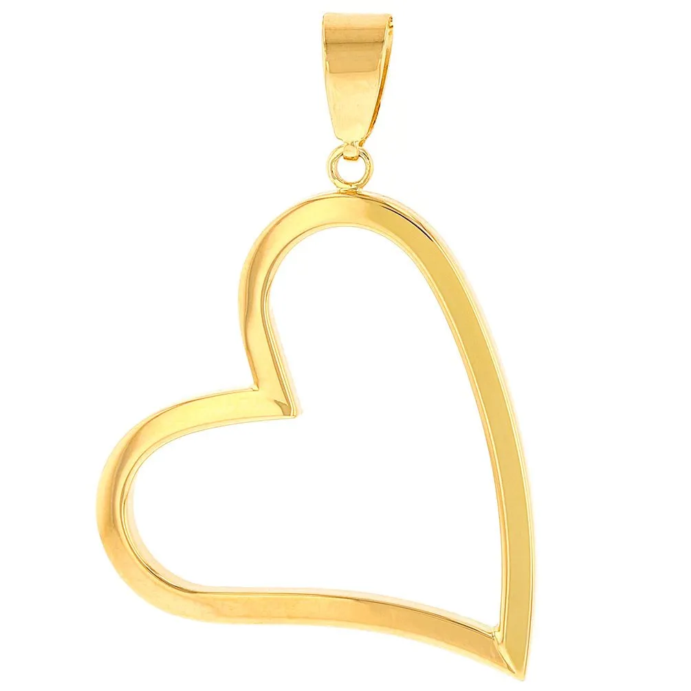 14K Yellow Gold Polished Fancy Sideways Heart Pendant with Cuban Necklace