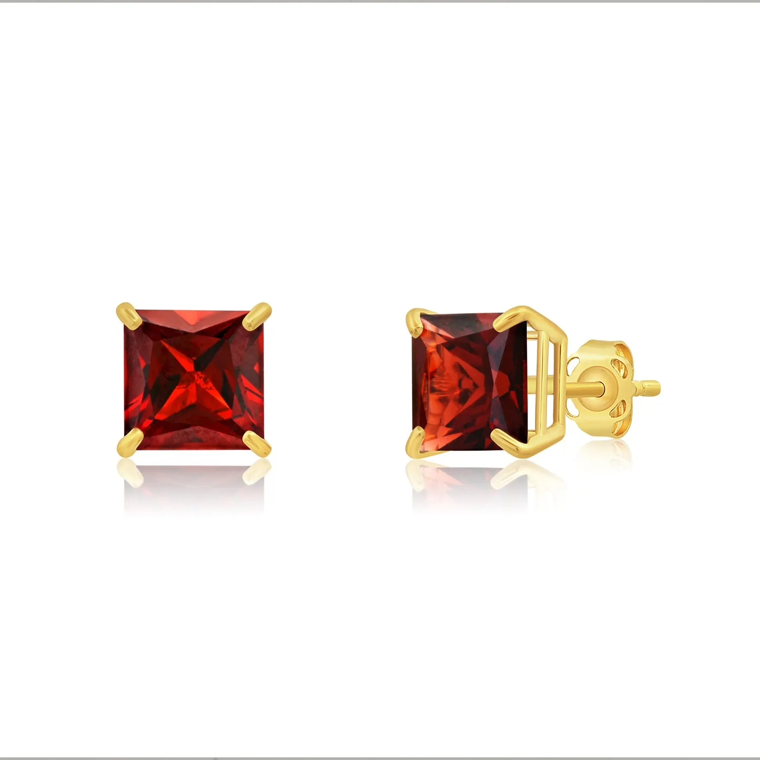 14k Yellow Gold Solitaire Princess-Cut Gemstone Stud Earrings (7mm)