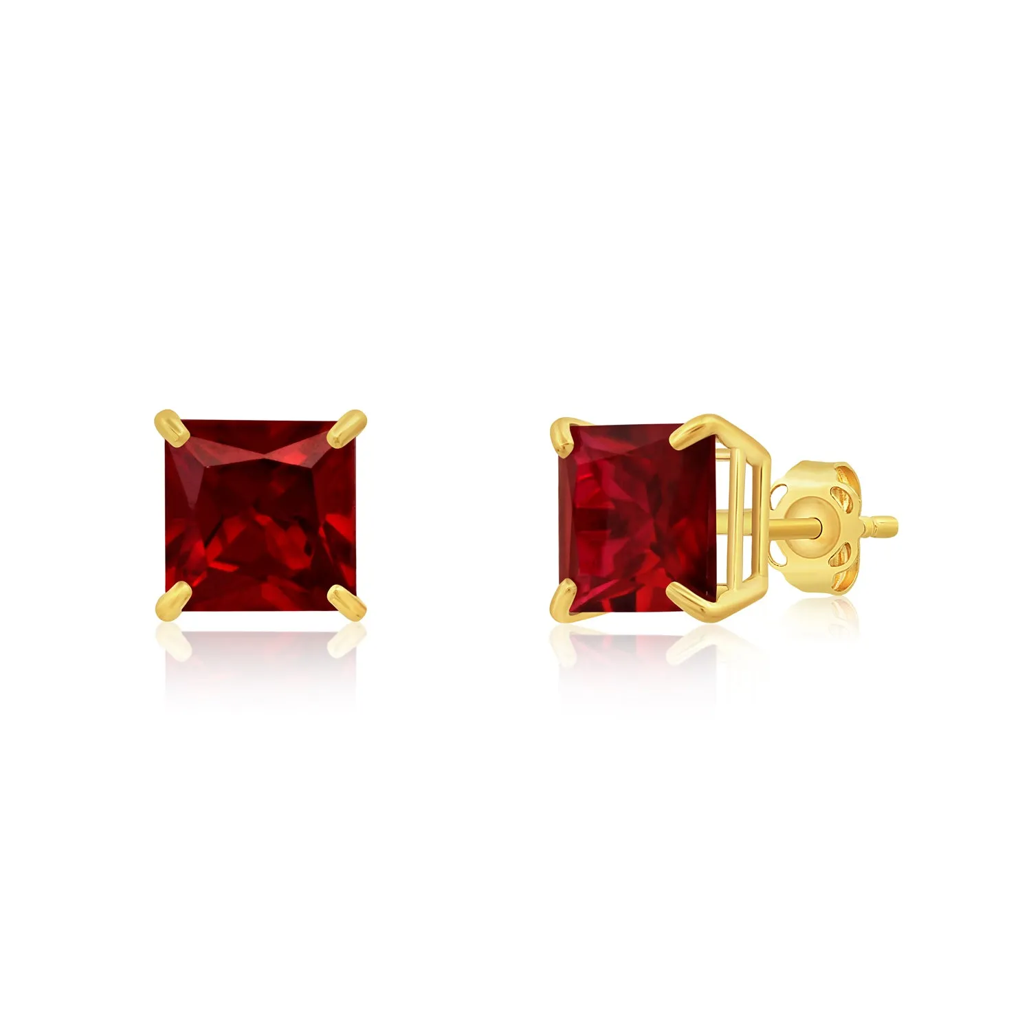 14k Yellow Gold Solitaire Princess-Cut Gemstone Stud Earrings (7mm)