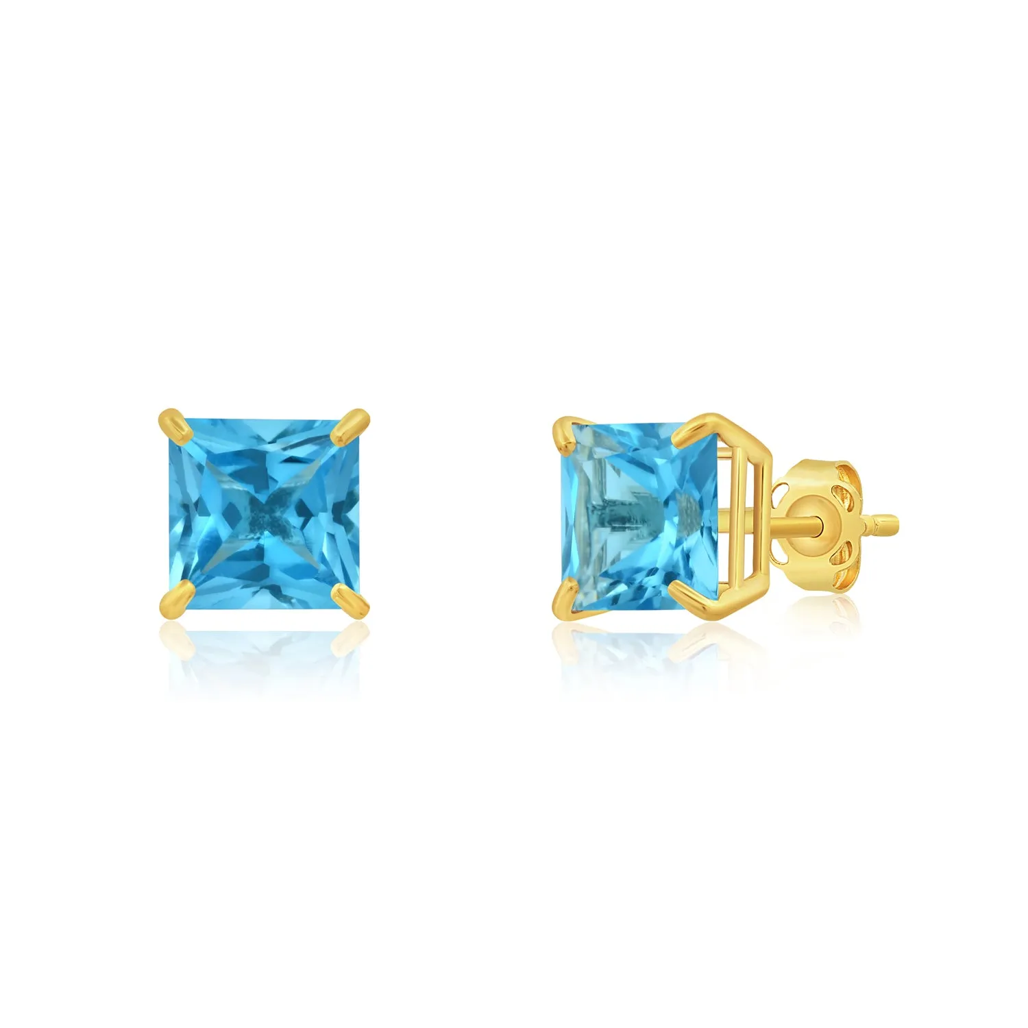 14k Yellow Gold Solitaire Princess-Cut Gemstone Stud Earrings (7mm)