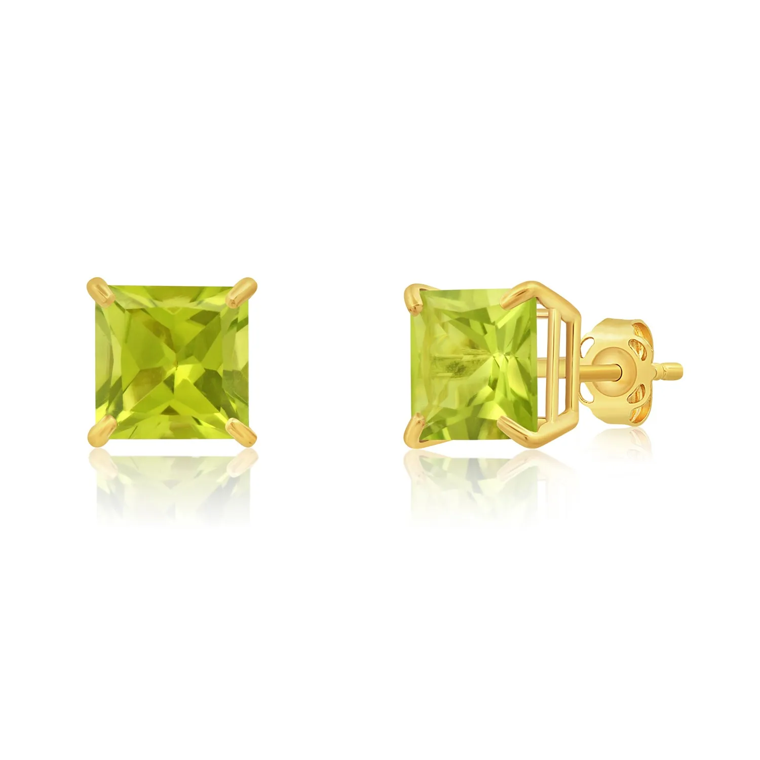 14k Yellow Gold Solitaire Princess-Cut Gemstone Stud Earrings (7mm)