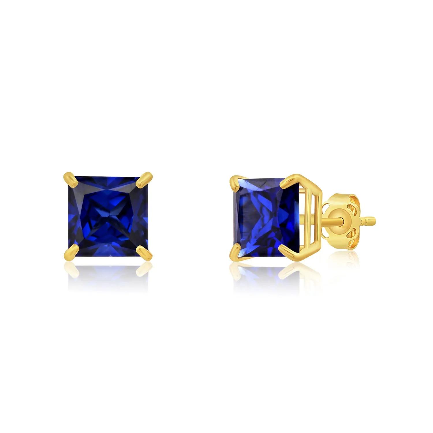 14k Yellow Gold Solitaire Princess-Cut Gemstone Stud Earrings (7mm)