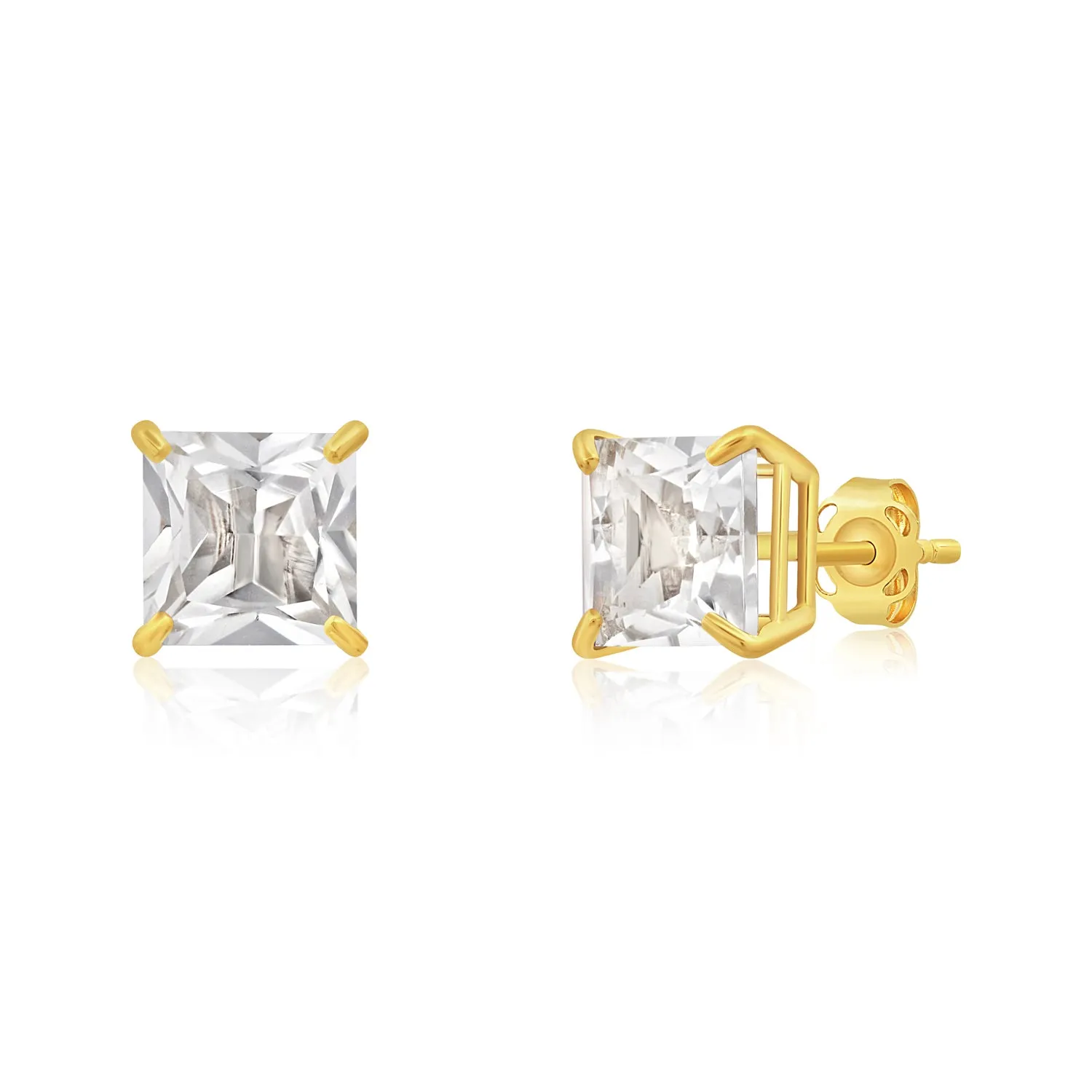 14k Yellow Gold Solitaire Princess-Cut Gemstone Stud Earrings (7mm)