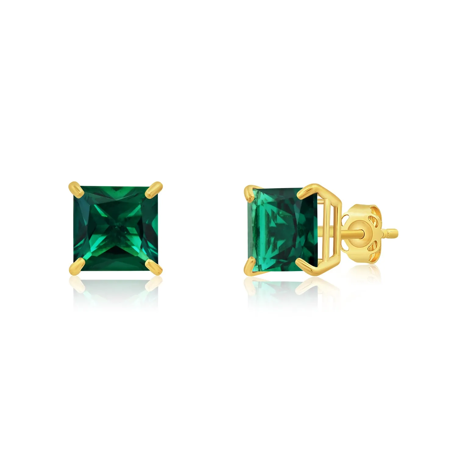 14k Yellow Gold Solitaire Princess-Cut Gemstone Stud Earrings (7mm)