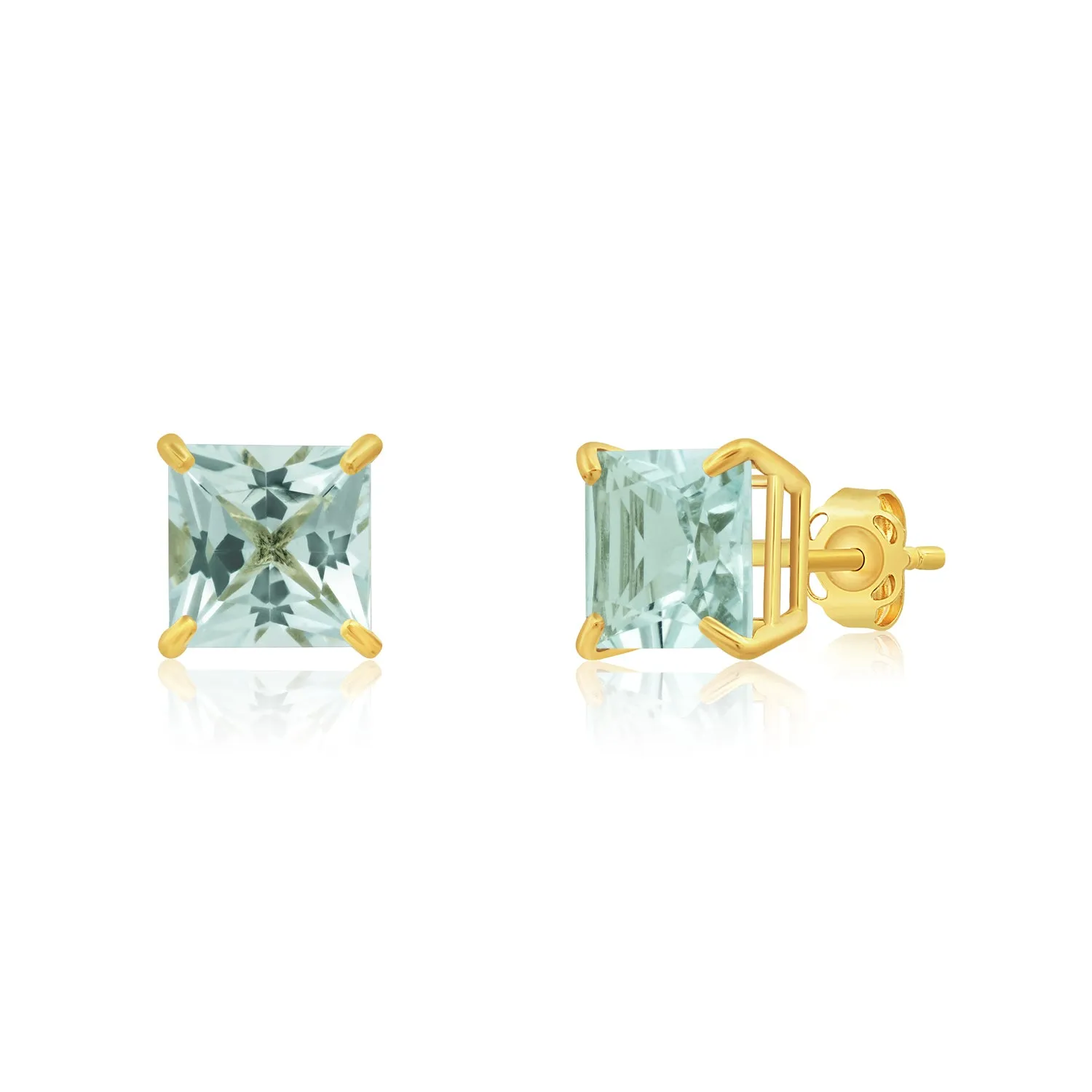 14k Yellow Gold Solitaire Princess-Cut Gemstone Stud Earrings (7mm)