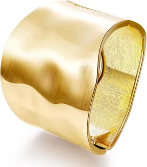 18K Gold Plated Wide Chunky Gold Cuff Bracelets for Women Chunky Bangle Bracelets Waterdrop Oval Irregular Trendy Wrist Wrap Bracelets Open Minimalist Thick Gold Wrist Cuff Bracelets