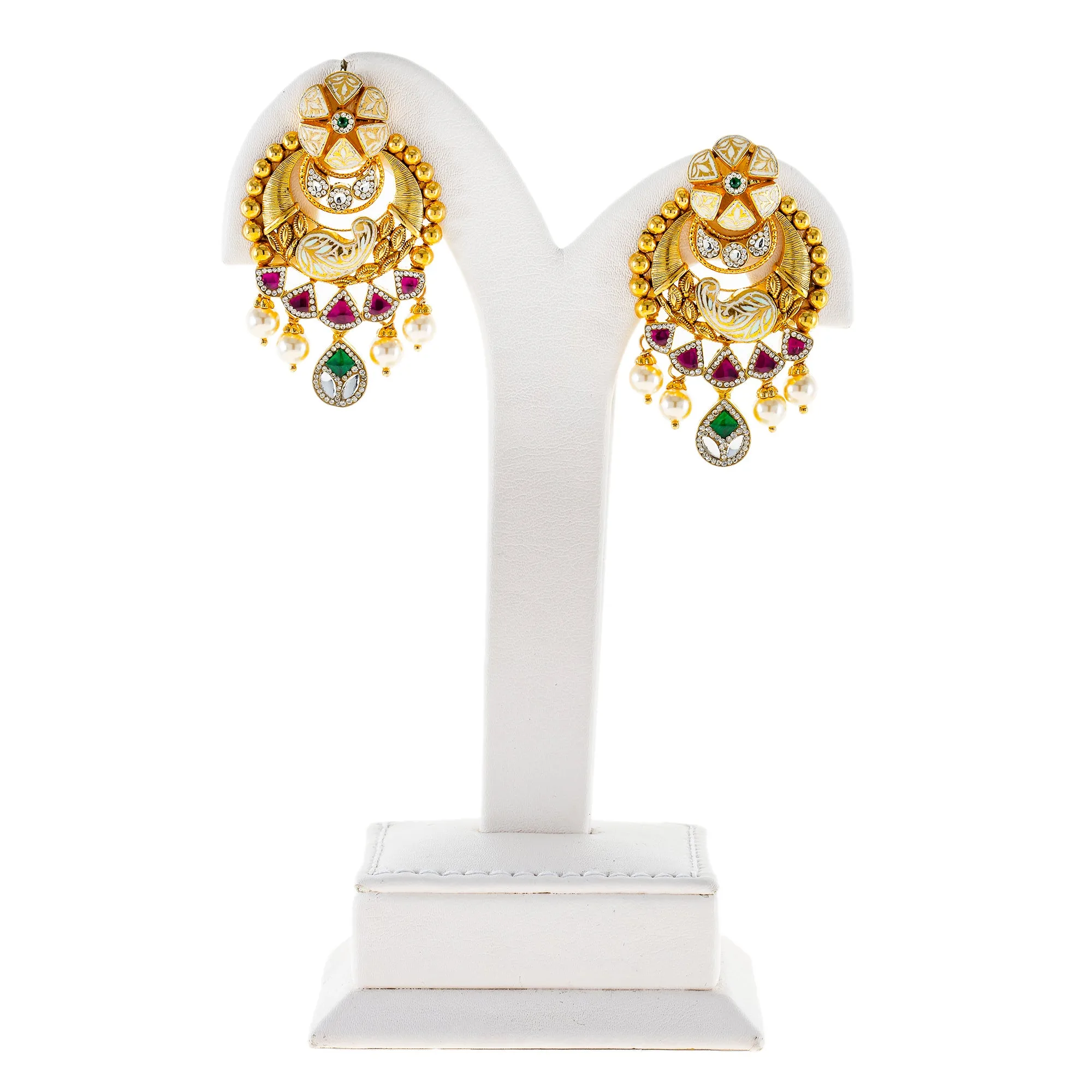 22K Yellow Gold Necklace Set w/ Kundan, Emerald, CZ, Pearls, and Ruby (85.2gm)