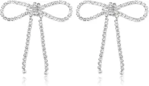 2Pcs Rhinestone Brooches Set Tassel Bow Womens Lapel Brooch Crystal Bag Clips Clothing Badge Brooch Rhinestone Shoe Clips for Woman Lapel Badge Pins DIY Craft Decorations(Tassel Bow)