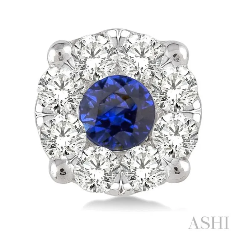3.3mm Round Cut Sapphire and 1/2 Ctw Lovebright Diamond Precious Earrings in 14K White Gold