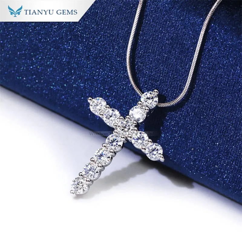 925 Sterling Silver Cross Pendant Necklaces Moissanite 2.75ctw DEF 4mm Round Sparkle Diamond Wedding Chain Necklace for Women