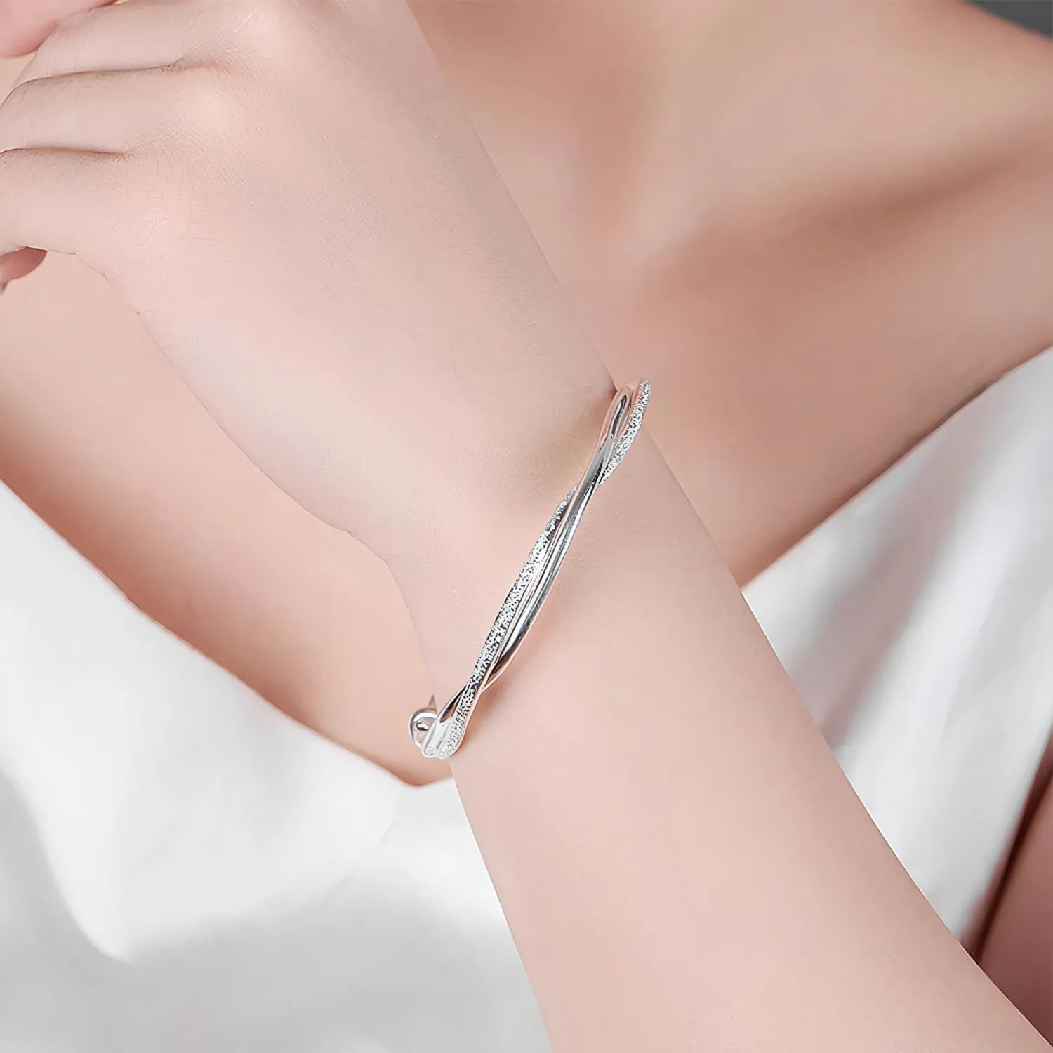 925 Sterling Silver Cuff Bangles Classical Morbius Bracelets Dainty Cubic Zirconia Cuff Bracelet Cross Twisted Adjustable Handmade Bangle Bracelets for Women Jewelry for Mom Wife Womens Day