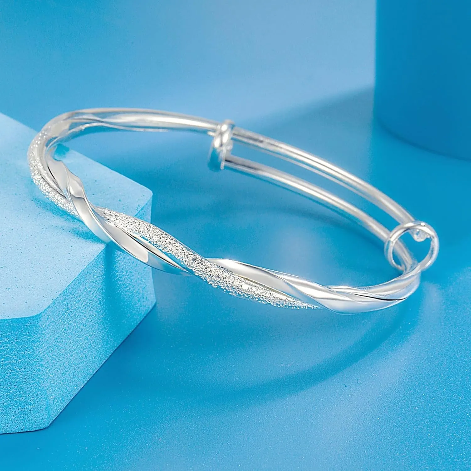 925 Sterling Silver Cuff Bangles Classical Morbius Bracelets Dainty Cubic Zirconia Cuff Bracelet Cross Twisted Adjustable Handmade Bangle Bracelets for Women Jewelry for Mom Wife Womens Day