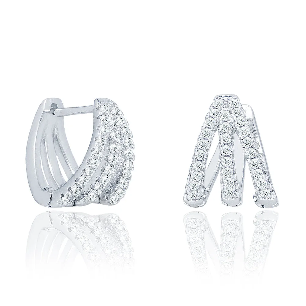 Aliyah 18k White Gold Plated Hoop Earrings with Round Cut Pave Simulated Diamond Crystals