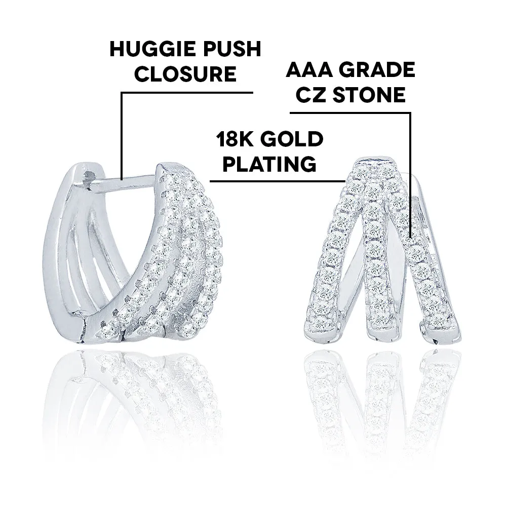 Aliyah 18k White Gold Plated Hoop Earrings with Round Cut Pave Simulated Diamond Crystals