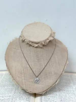 Antique French Silver Coin Necklace With Dove Charm
