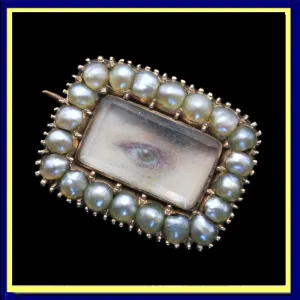 Antique Georgian tiny miniature eye portrait brooch gold pearls Unisex (7349)