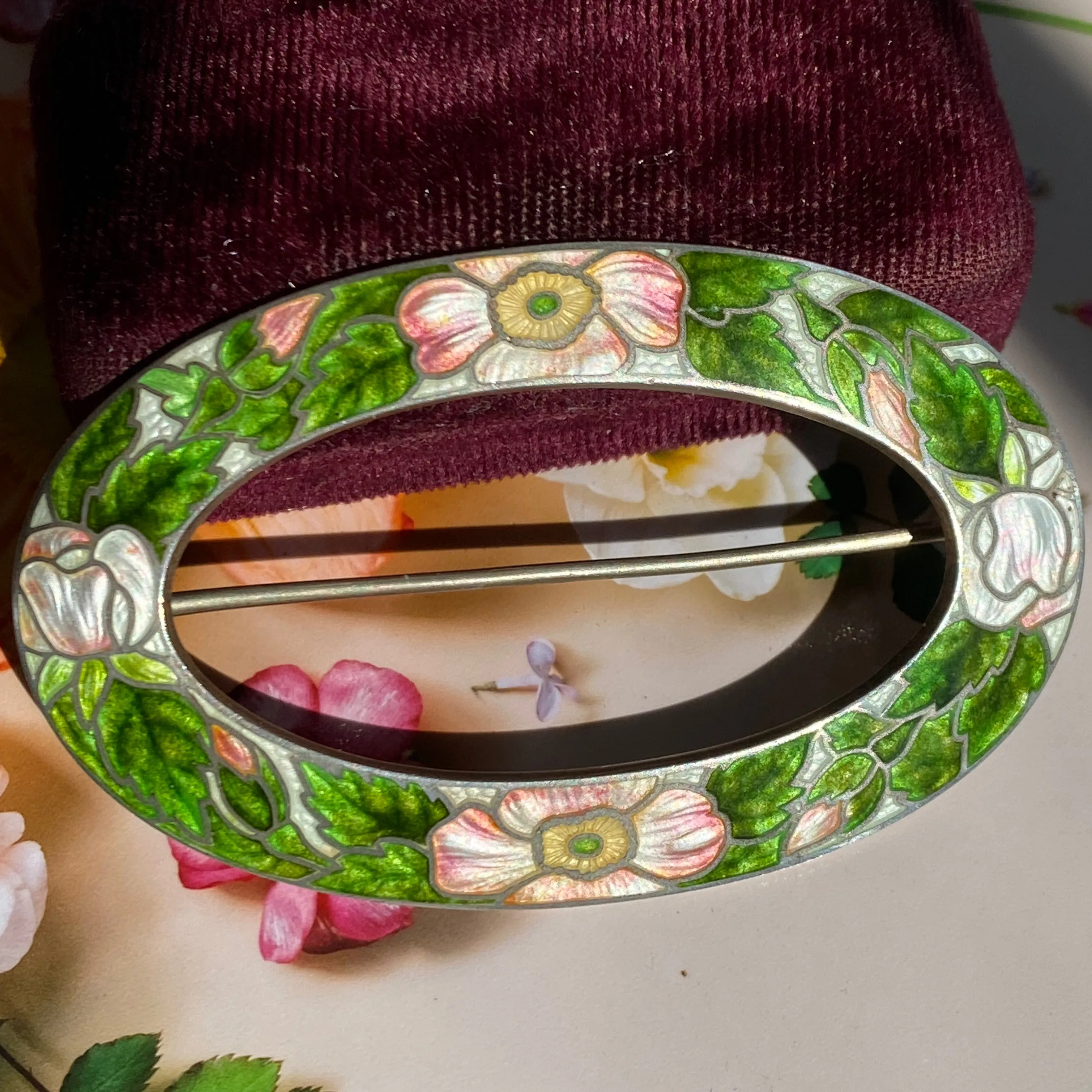 Antique Watson Co Dogwood Flower Enamel Brooch