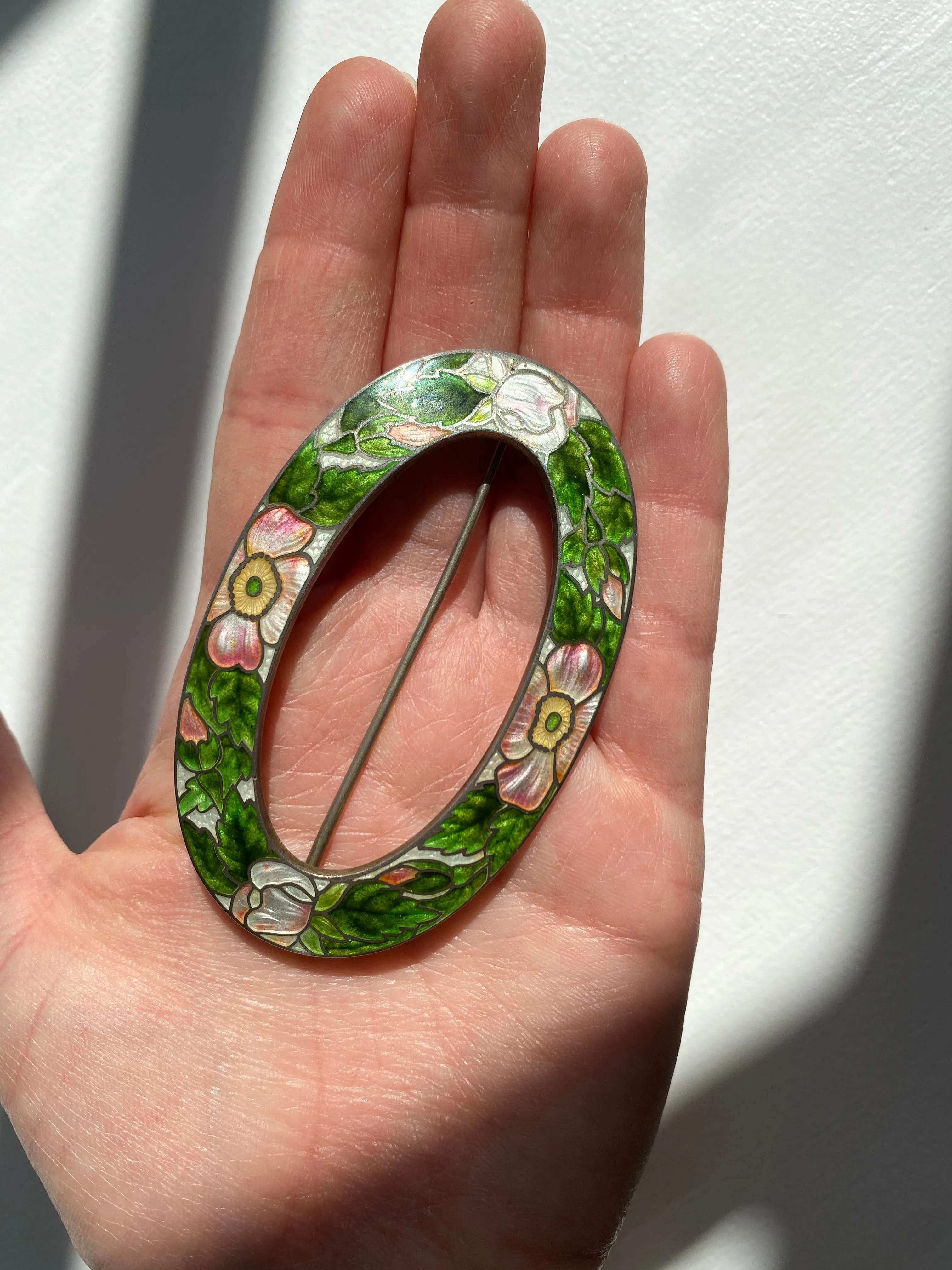 Antique Watson Co Dogwood Flower Enamel Brooch