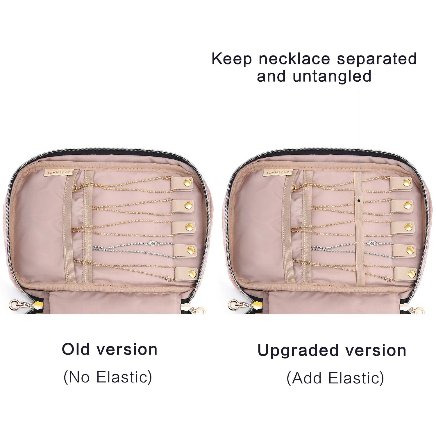 BAGSMART Jewelry Organizer Case Travel Jewelry Storage Bag for Necklace, Earrings, Rings, Bracelet, Soft Pink Medium