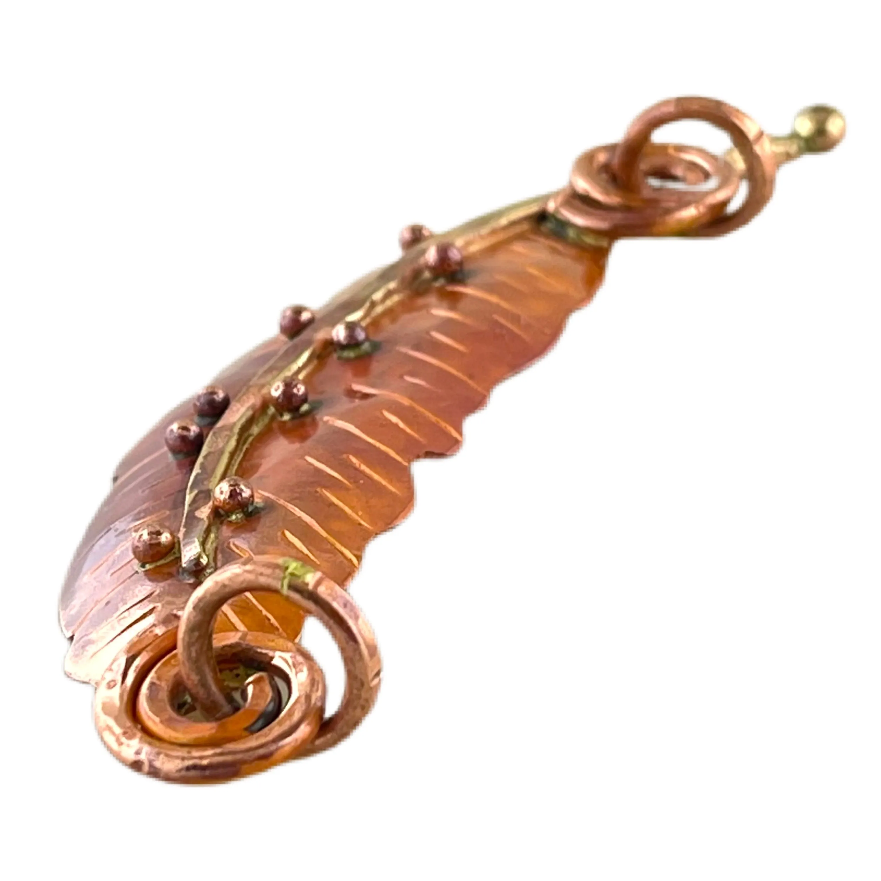 Big Copper Feather Pendant - Horizontal