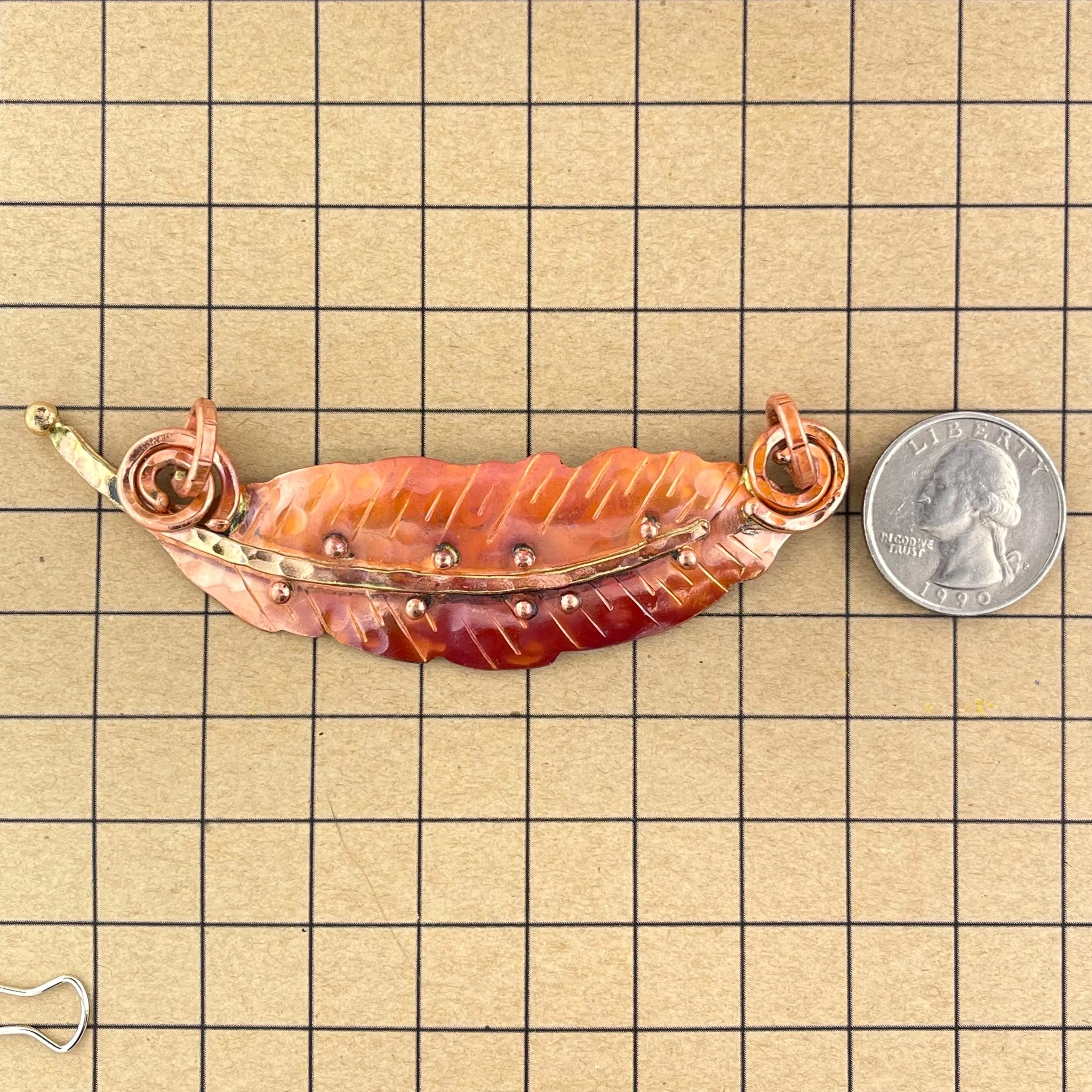 Big Copper Feather Pendant - Horizontal