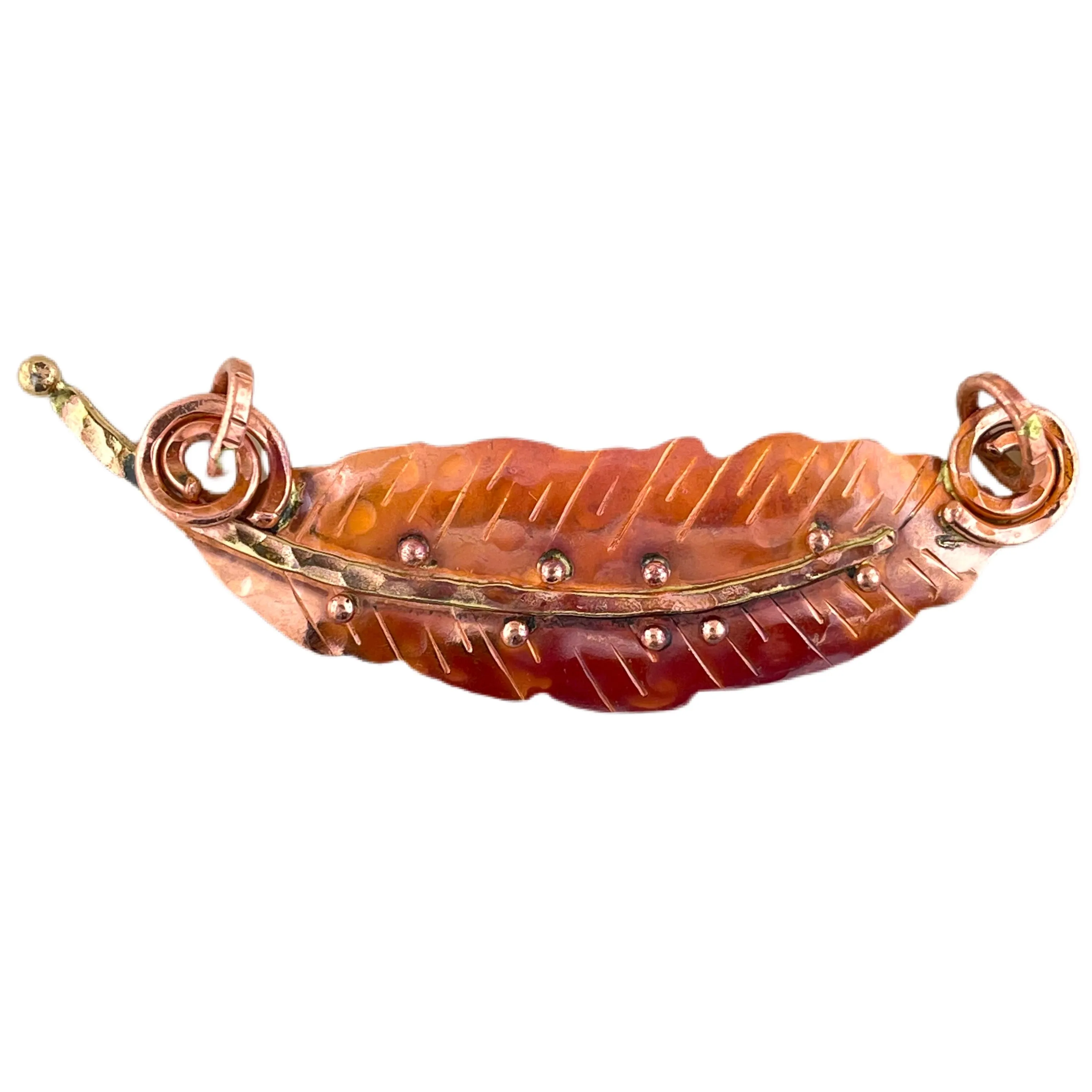Big Copper Feather Pendant - Horizontal