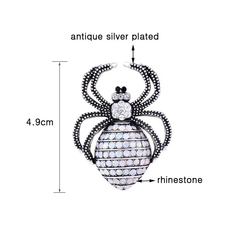 Big Spider Brooch Antique Gold Silver Color Full Tiny Cubic Zircon Brooches For Women