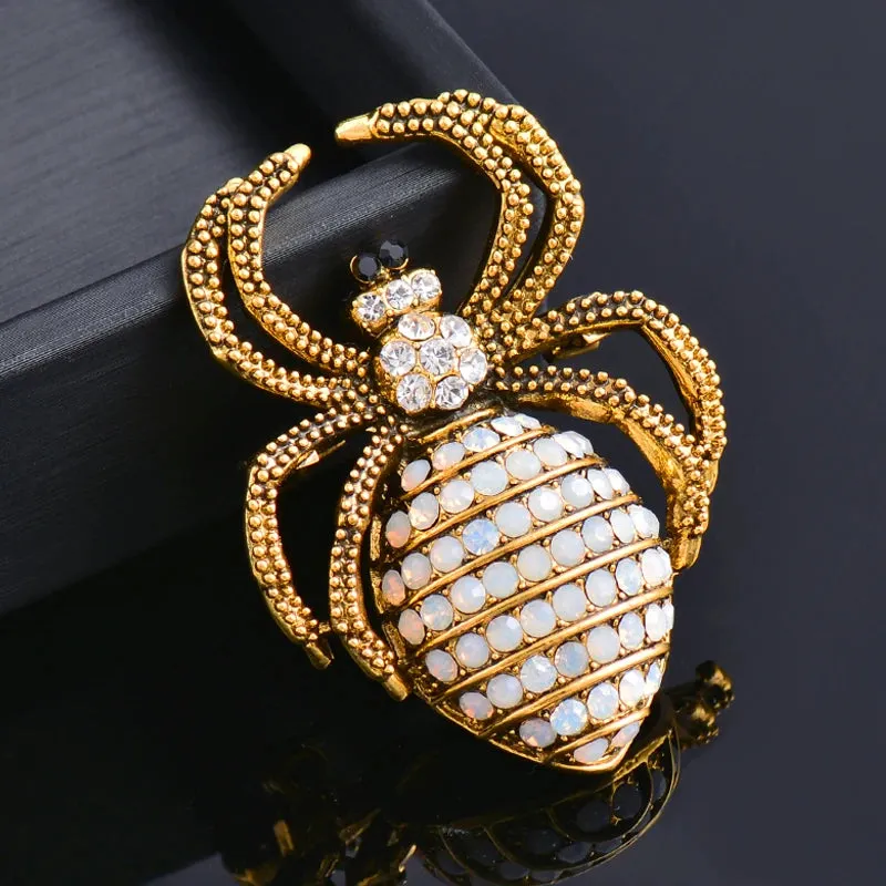 Big Spider Brooch Antique Gold Silver Color Full Tiny Cubic Zircon Brooches For Women