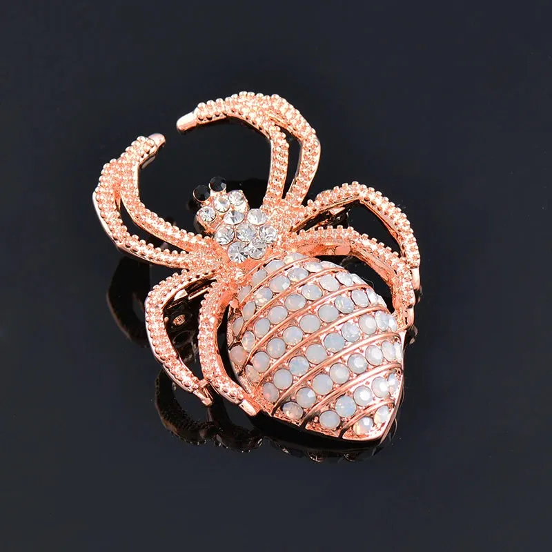 Big Spider Brooch Antique Gold Silver Color Full Tiny Cubic Zircon Brooches For Women