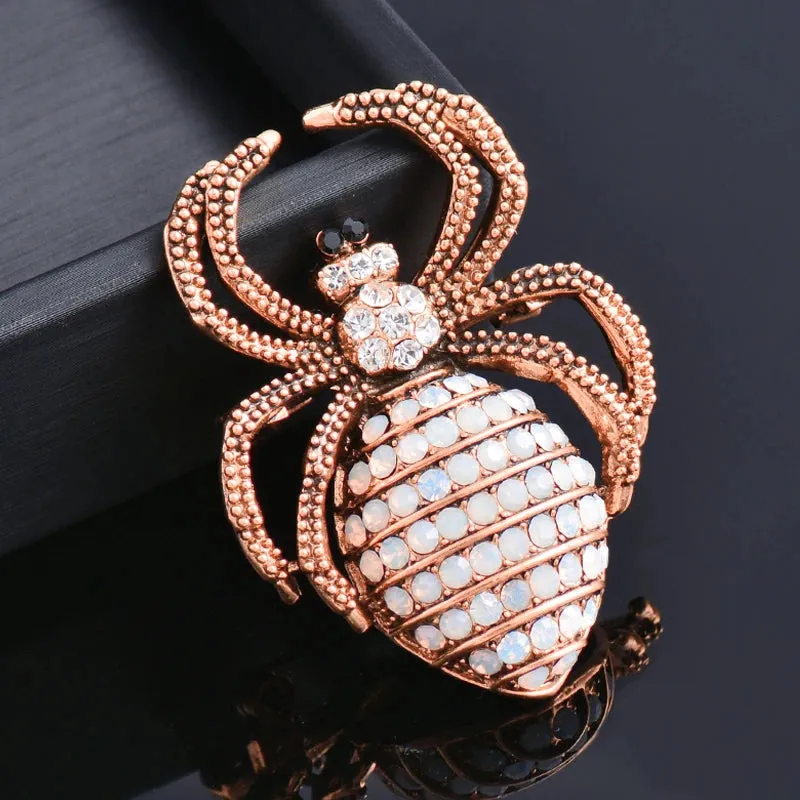 Big Spider Brooch Antique Gold Silver Color Full Tiny Cubic Zircon Brooches For Women