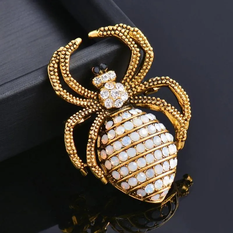 Big Spider Brooch Antique Gold Silver Color Full Tiny Cubic Zircon Brooches For Women