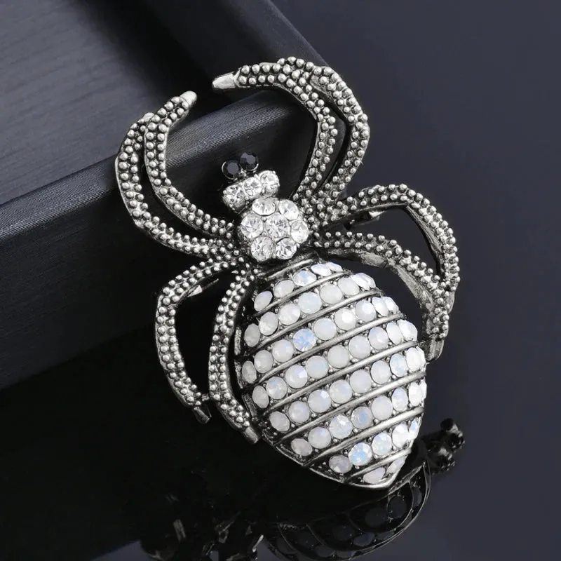 Big Spider Brooch Antique Gold Silver Color Full Tiny Cubic Zircon Brooches For Women