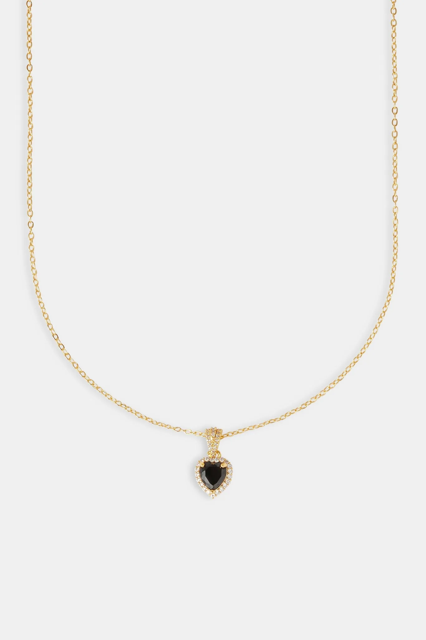Black Heart Bezel Necklace - Gold