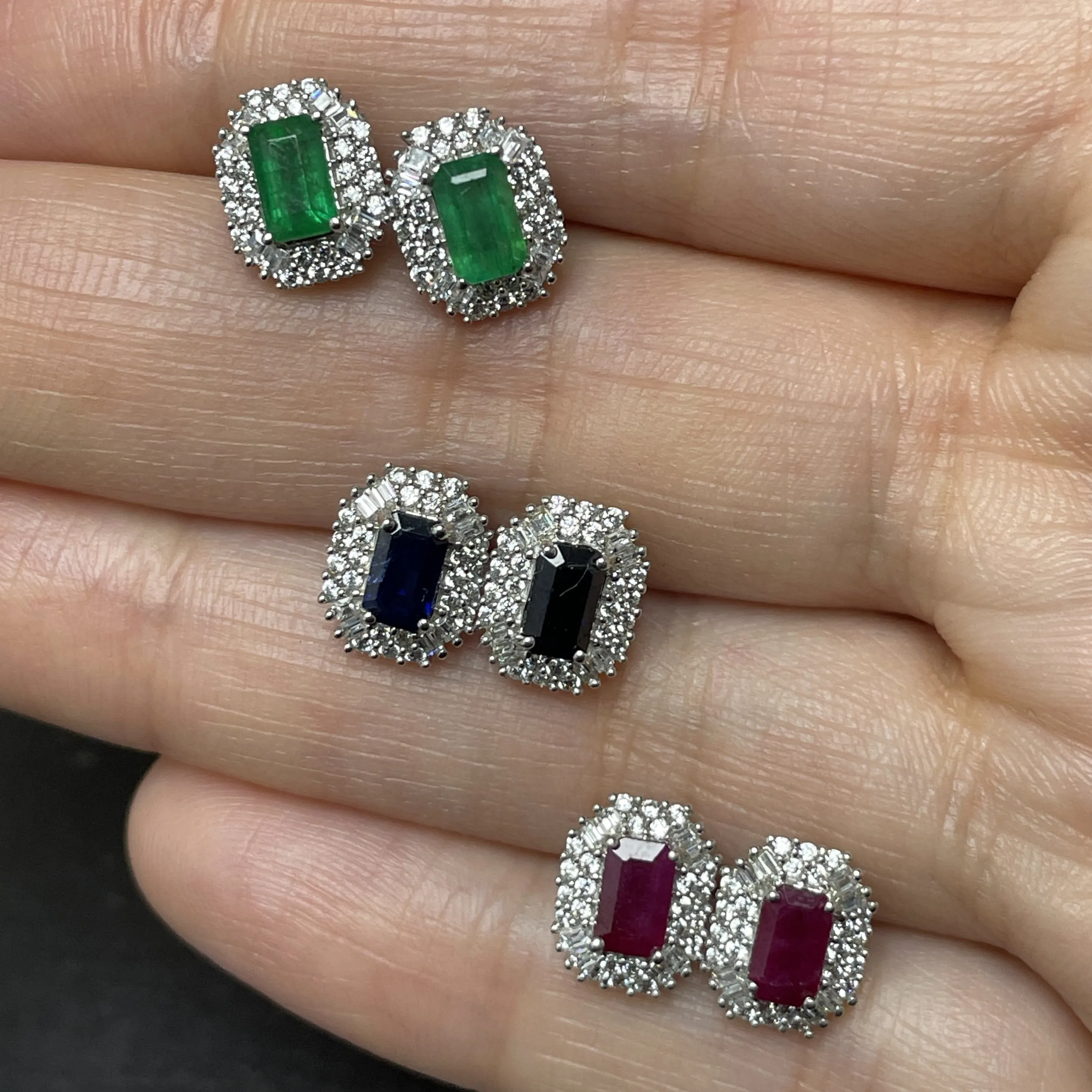 Blue Sapphire and Diamond Double Halo Stud Earrings