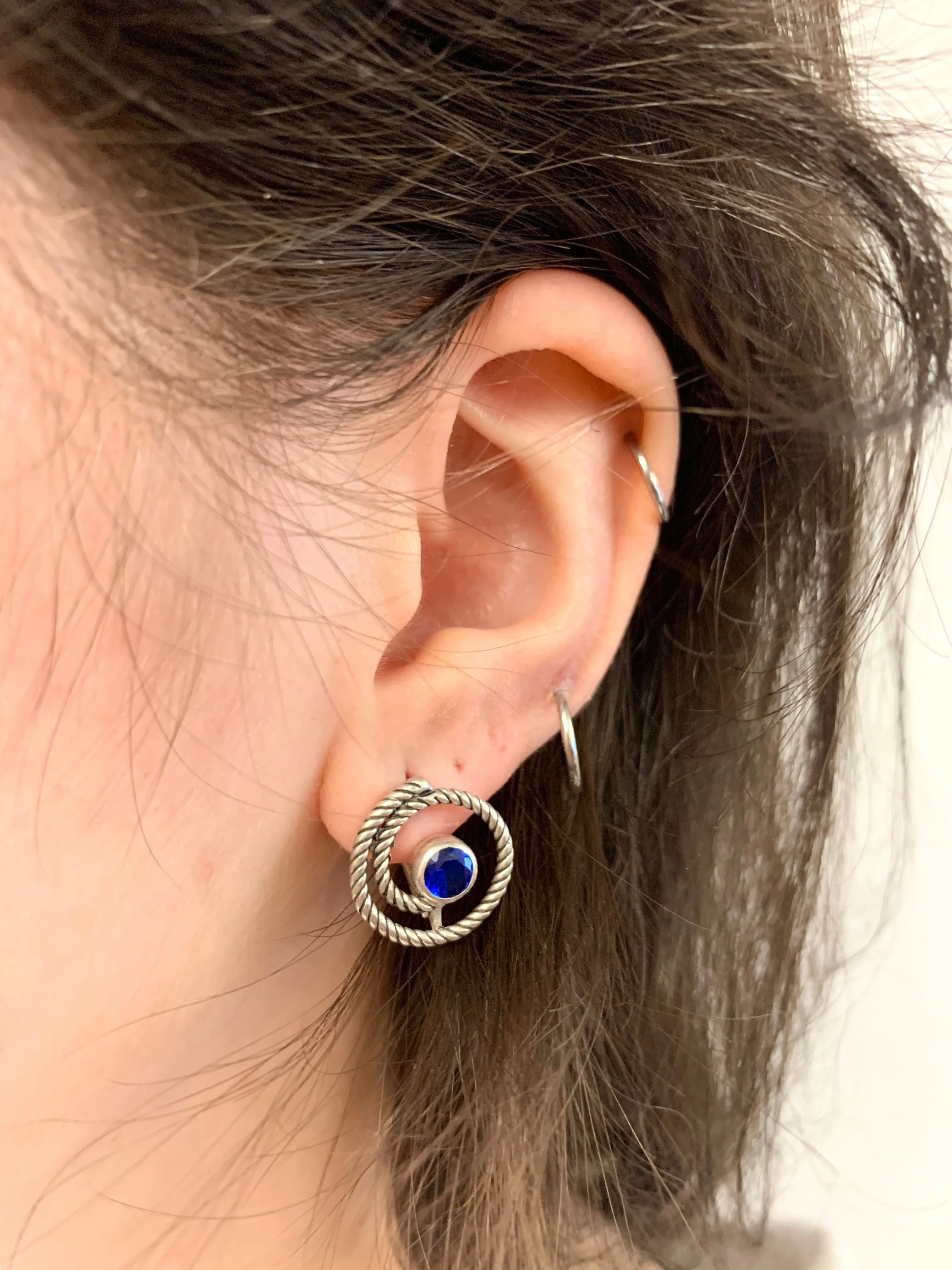 Blue Swirl Earrings - Spiral Sapphire Earrings, Large Swirl Studs