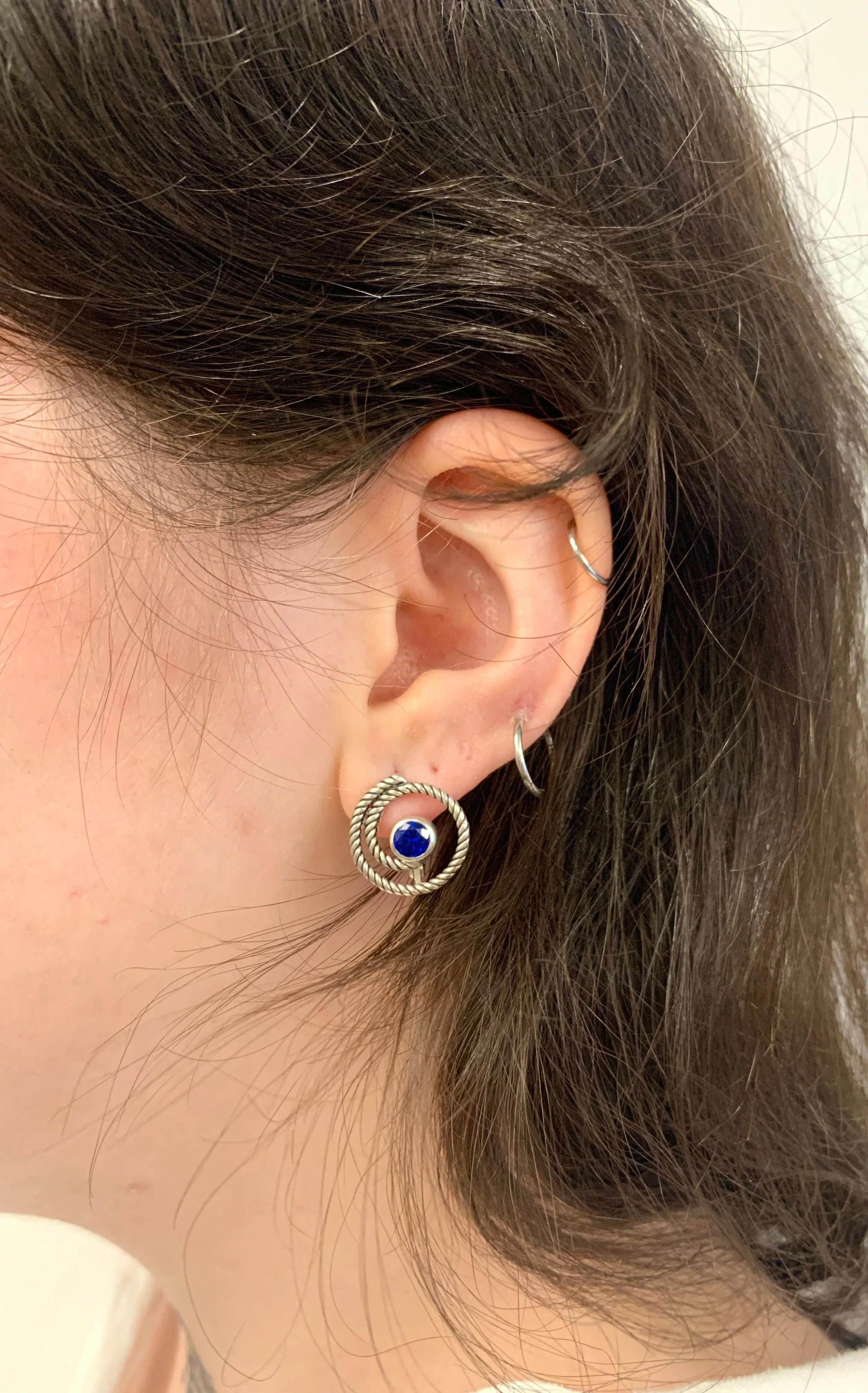 Blue Swirl Earrings - Spiral Sapphire Earrings, Large Swirl Studs