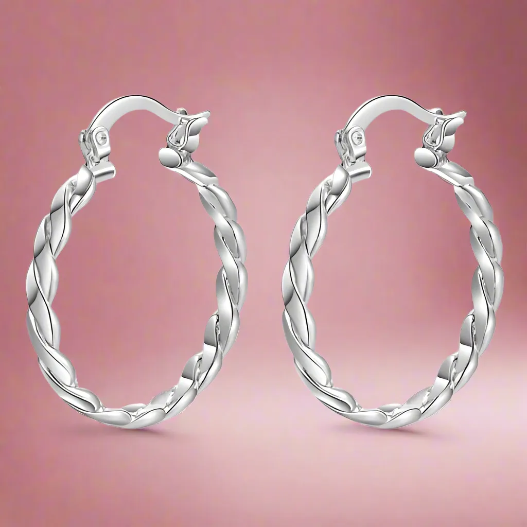 Braid Motif Silver Hoop Earrings for Women by Feshionn iOBI