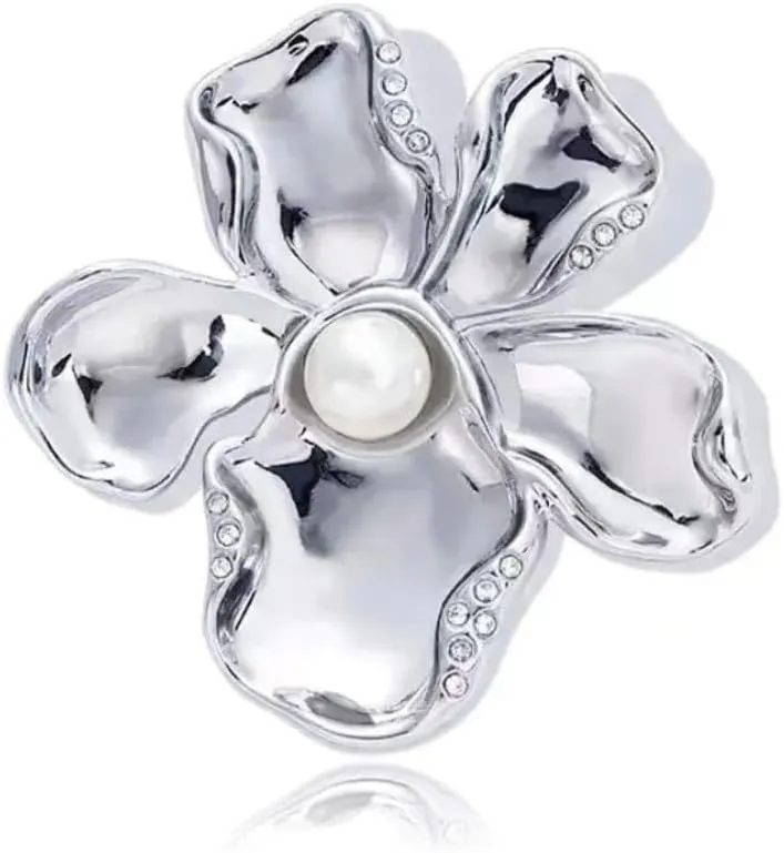 Brooch Pins Gold Flower Pearls Rhinestone Petal Lucky Floral Lapel Brooches for Women Girls Fashion Jewelry Gift