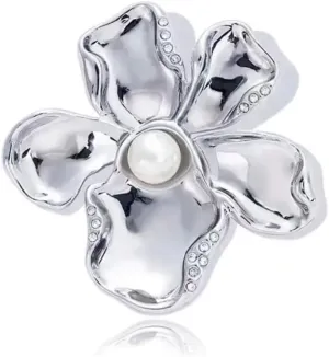 Brooch Pins Gold Flower Pearls Rhinestone Petal Lucky Floral Lapel Brooches for Women Girls Fashion Jewelry Gift