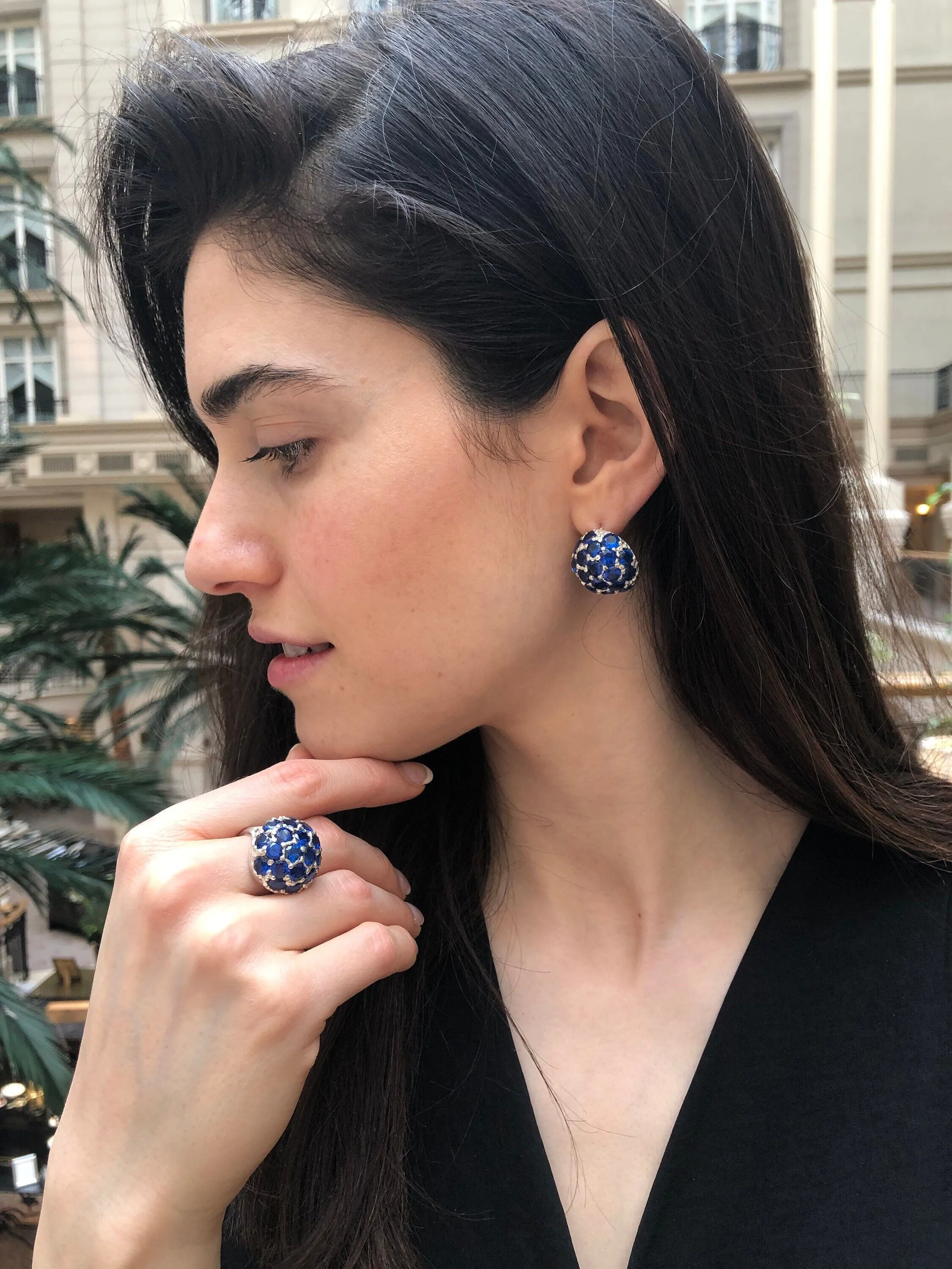 Cluster Sapphire Earrings - Royal Blue Earrings - Vintage Sphere Studs