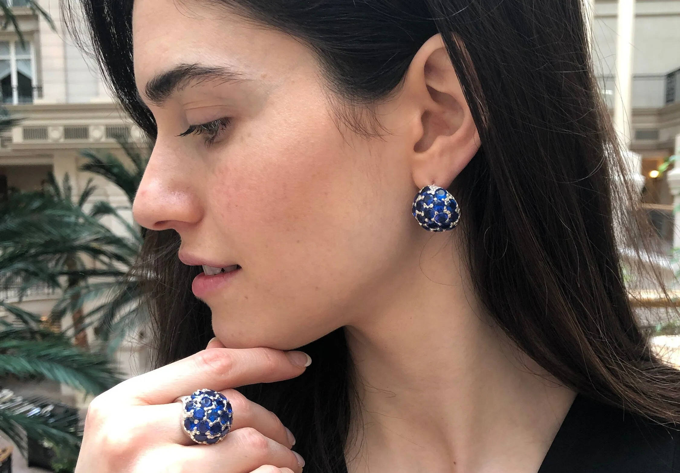 Cluster Sapphire Earrings - Royal Blue Earrings - Vintage Sphere Studs