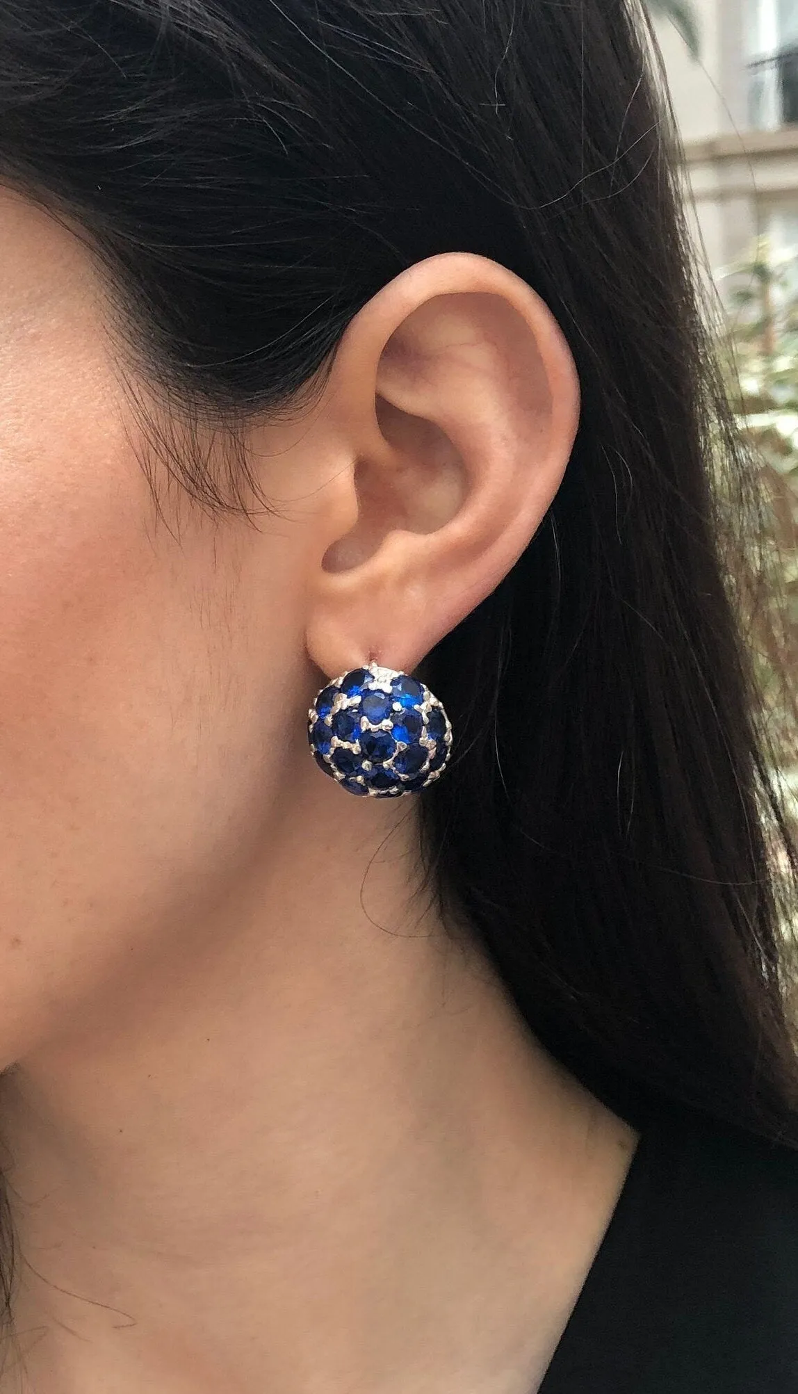 Cluster Sapphire Earrings - Royal Blue Earrings - Vintage Sphere Studs