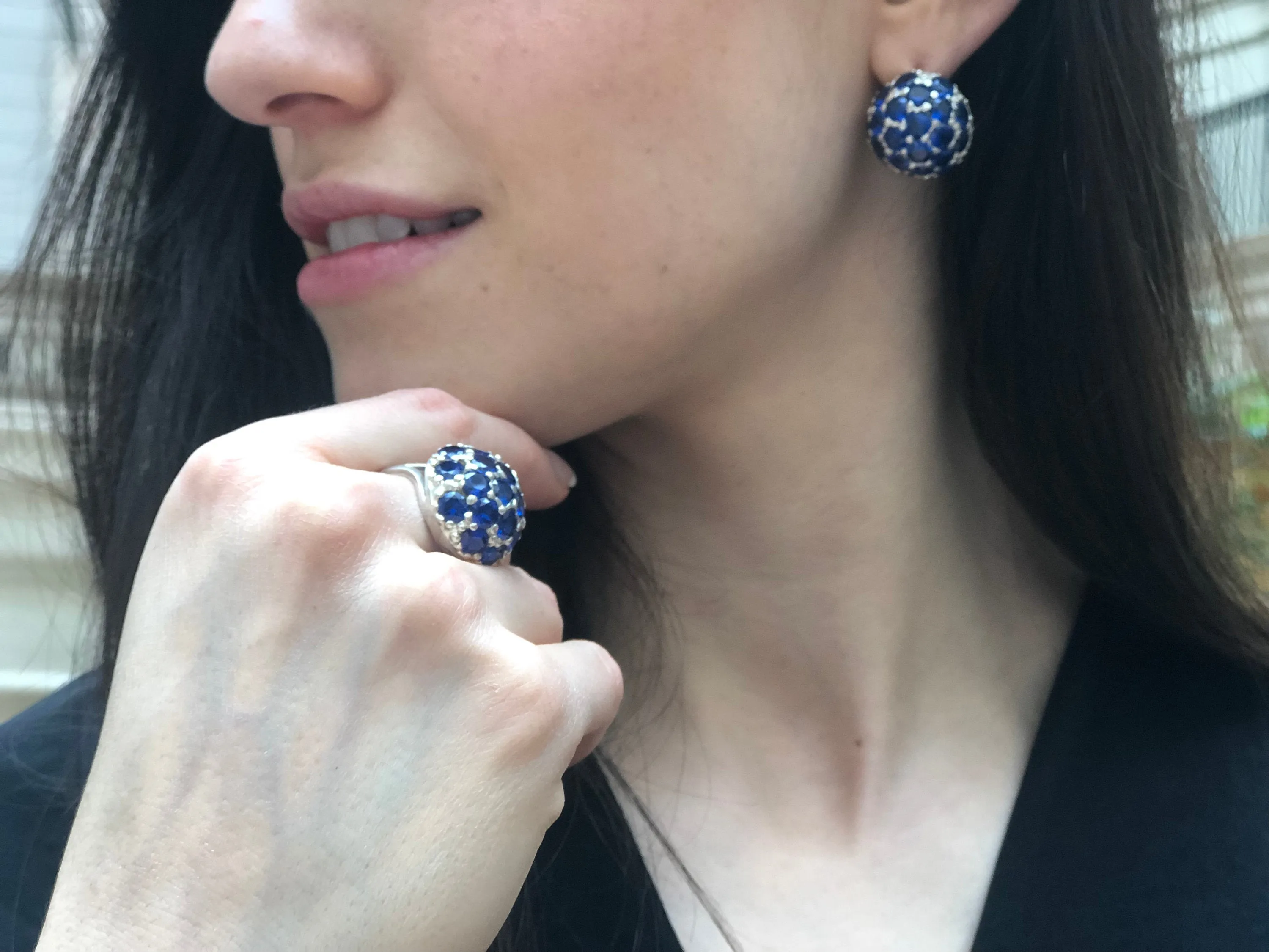 Cluster Sapphire Earrings - Royal Blue Earrings - Vintage Sphere Studs