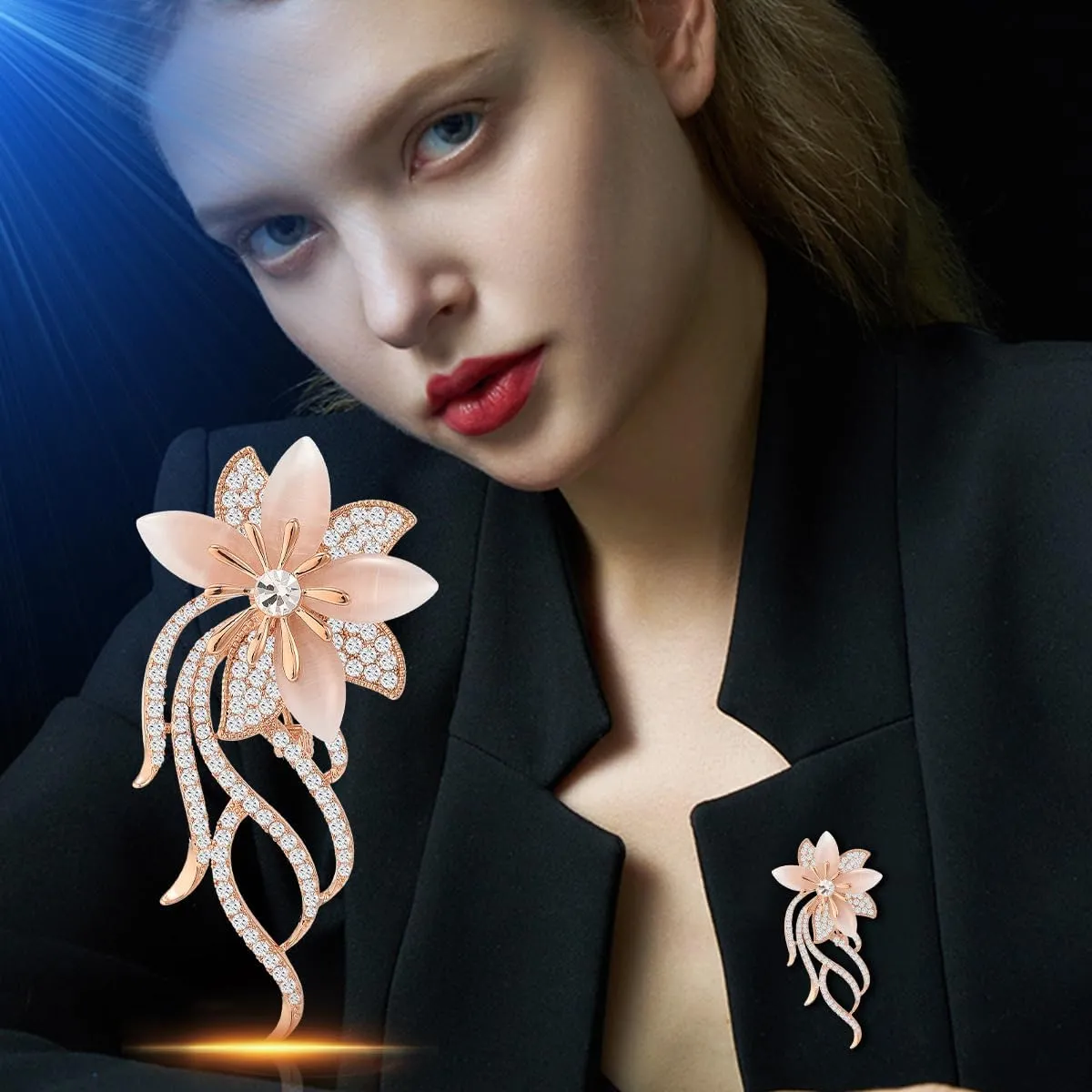 coadipress Crystal Flower Brooches Pins for Women Pink Zirconia Rhinestone Flower Floral Brooches Pins Dainty Elegant Bouquets Costume Jewelry Gifts