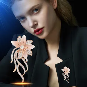 coadipress Crystal Flower Brooches Pins for Women Pink Zirconia Rhinestone Flower Floral Brooches Pins Dainty Elegant Bouquets Costume Jewelry Gifts