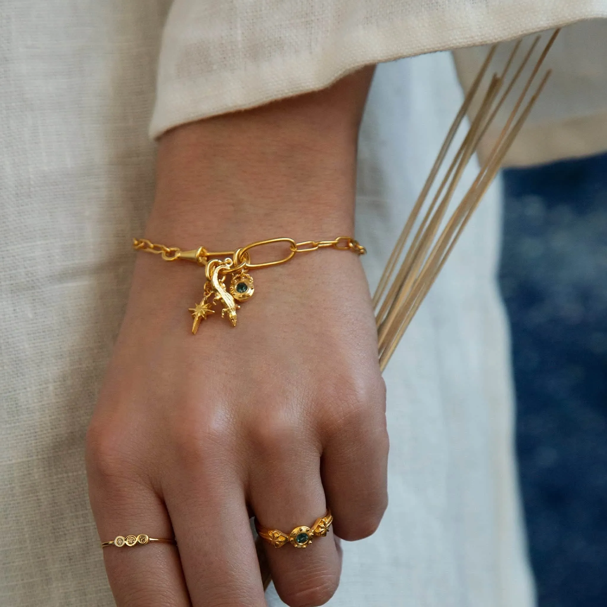 Crocodile Amulet Linked Chain Bracelet