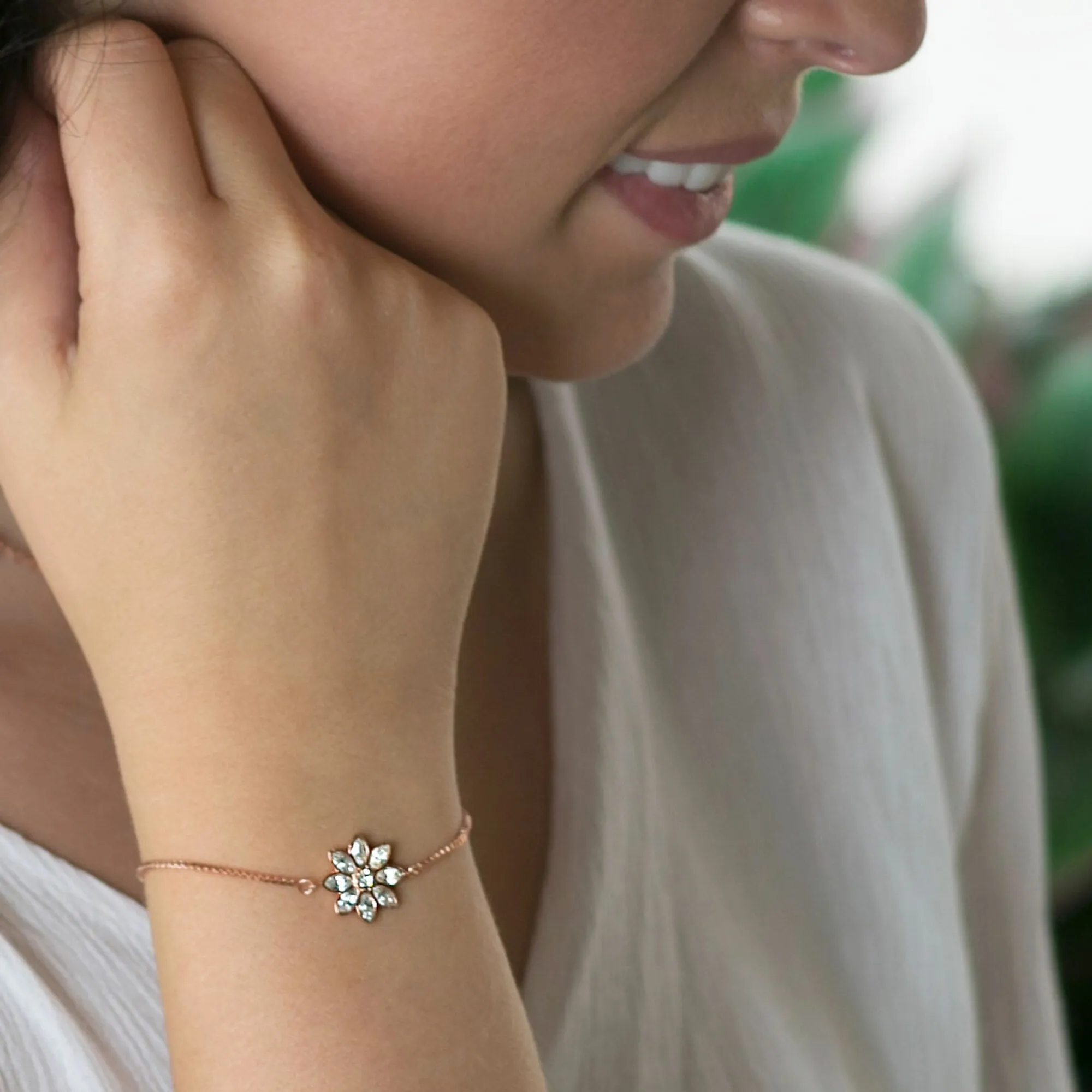 Crystal Flora in Rhodium 4.5" Austrian Crystal Drawstring Bracelet