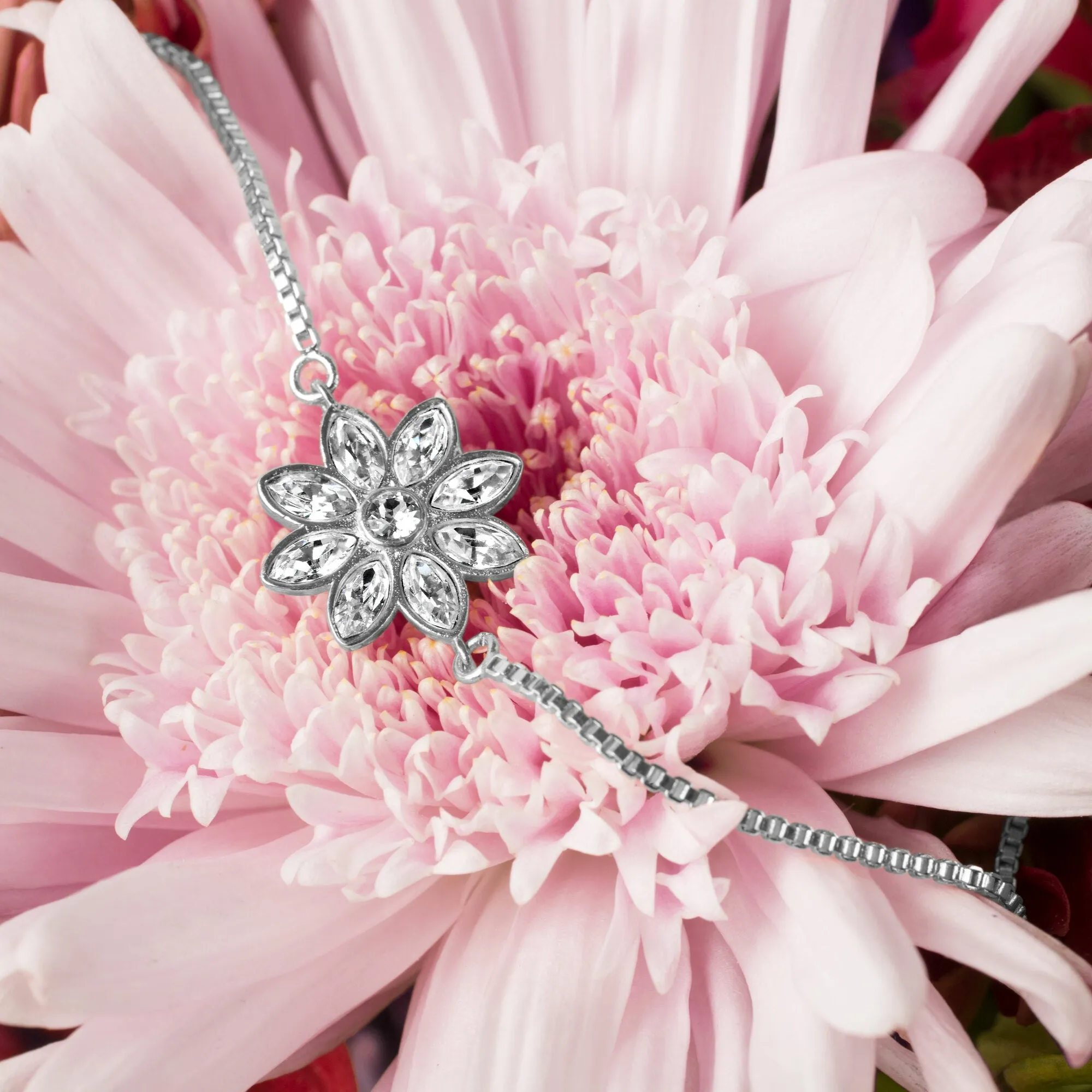 Crystal Flora in Rhodium 4.5" Austrian Crystal Drawstring Bracelet