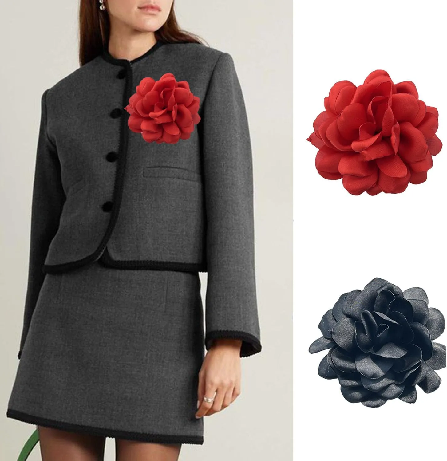 Dainty Satin Fabric Rose Flower Extra Large Big Brooches Lapel Pins Delicate Elegant Handmade Big Fabric Rose Flower Brooches Pin Classic for Wedding Party Dance Brooch Dress Suit Ceremony Clothes Accessories